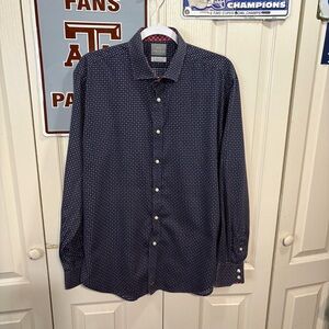 Thomas Dean Dark Blue Geometric Button Down Shirt